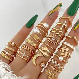 Jewels Galaxy Set Of 23 Gold-Plated Stone Studded Finger Ring-5