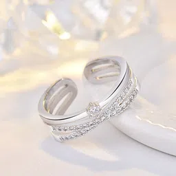 Jewels Galaxy Silver-Plated AD Studded Finger Ring-image-62
