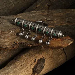 VENI Oxidized Silver-Plated & Green Stone-Studded Finger Ring-35