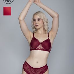 FIMS Women Pack Of 2 Red & Maroon Solid Cotton Lingerie Set-7