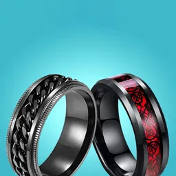 UNIVERSITY TRENDZ Men Set Of 2 Rhodium-Plated Dragon Spinner Double Finger Ring-image-12