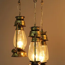 Devansh Golden Antique Cluster Lantern Transparent Glass Hanging Lamp-19