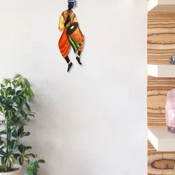 eCraftIndia Orange & Blue Musician Tribal Man Wall Hanging-55