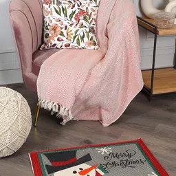 SASHAA WORLD Red & Grey Snowman Cotton 2000 GSM Anti-Skid Rectangle Bath Rug-5