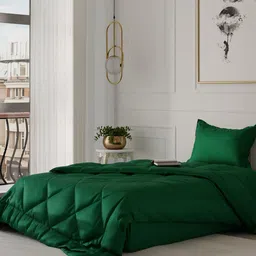 Stoa Paris Date Night Collection Green Solid AC Room 150 GSM Single Bed Ultra Silky Soft Satin Comforter-image-31