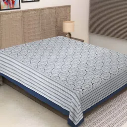 INDHOME LIFE Grey & Navy Blue Ethnic Motifs 260 TC  Pure Cotton Single Bedsheet-image-16