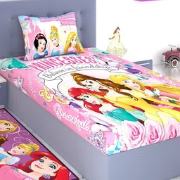 Disney Pink & White 180 TC King Fine Cartoon Characters Bed Sheet with 1 Pillow Covers-31
