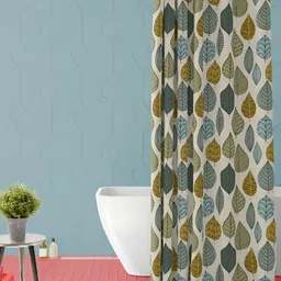 ArtzFolio Cream & Green Printed Waterproof Shower Curtain-image-15