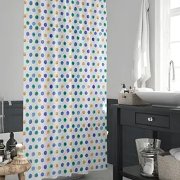 ArtzFolio White & Blue Polka Dot Printed Waterproof Shower Curtains-12