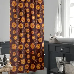 ArtzFolio Brown & Yellow Floral Printed Waterproof Shower Curtain-5