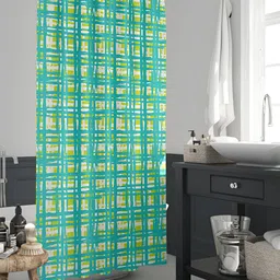 ArtzFolio Lime-Green & Turquoise-Blue Checked Waterproof Shower Curtain-3