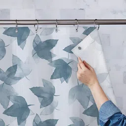 ArtzFolio White & Grey Leaf Printed Waterproof Shower Curtains-image-7