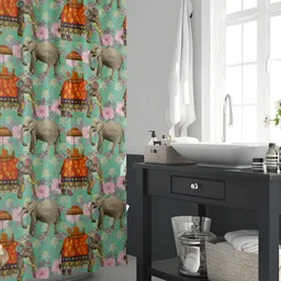 ArtzFolio Green & Orange Colored Printed Waterproof Shower Curtains-image-50