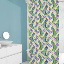 ArtzFolio Cream-Coloured & Purple Printed Waterproof Shower Curtains-13