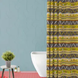 ArtzFolio Taupe & Green Printed Waterproof Shower Curtain-image-90