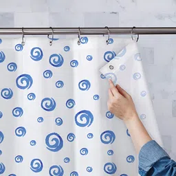 ArtzFolio White & Blue Spiral-Printed Waterproof Shower Curtain-image-24