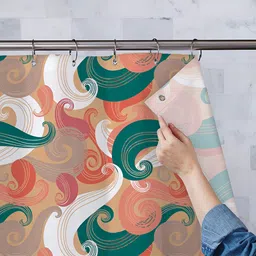 ArtzFolio Green & Peach Colored Printed Waterproof Shower Curtains-24