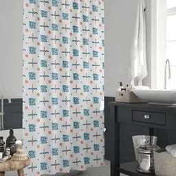 ArtzFolio White & Teal-Blue Printed Waterproof Shower Curtain-image-57