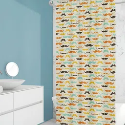 ArtzFolio Cream Coloured & Blue Printed Waterproof Shower Curtains-image-10
