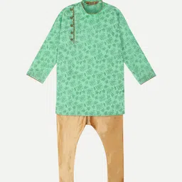 Pro-Ethic STYLE DEVELOPER Boys Green Ethnic Motifs Printed Angrakha Raw Silk Kurta with Pyjamas-37