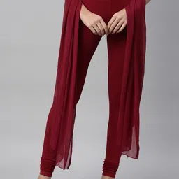 TWIN BIRDS Women Set Of 2 Maroon Solid Churidar-Length Leggings & Shawl-image-1
