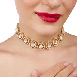 Zaveri Pearls Gold Plated Kundan-Studded Necklace And Earrings With Finger Ring-image-18