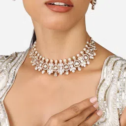 Zaveri Pearls Gold Plated Kundan-Studded Necklace And Earrings With Finger Ring-24