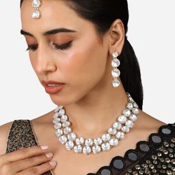 Zaveri Pearls Gold Plated Kundan-Studded Necklace And Earrings With Maang Tika-image-68