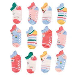 NEOBABY Kids Pack Of 6 Cotton Anti Slip Grip Assorted Ankle-Length Socks-15
