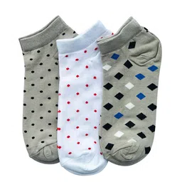 FOOTPRINTS Pack Of 3 White & Grey Printed Bamboo Cotton Ankle Length Socks-11