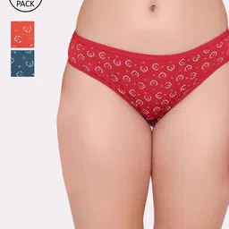 ABELINO Women Pack of 3 Red, Orange, Green Floral Printed Cotton Low-Rise Bikini Briefs-image-48