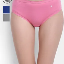 VStar Women Pack Of 3 Pink & Blue Solid Pure Cotton Bikini Briefs-image-97