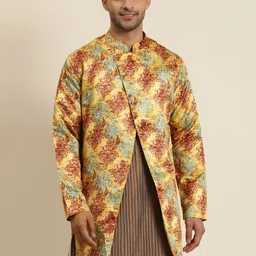 SOJANYA Men Mustard Yellow & Maroon Printed Tailored Jacket-49