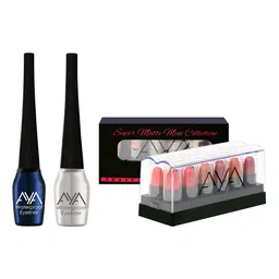 AYA Set of 2 Waterproof Liquid Eyeliner & Set of 12 Super Matte Mini Lipstick Combo-12