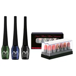 AYA Set of 3 Waterproof Liquid Eyeliner & Set of 12 Super Matte Mini Lipstick Combo-14