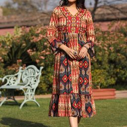 Juniper Printed Cotton V-Neck Ethnic Dress-picture-42