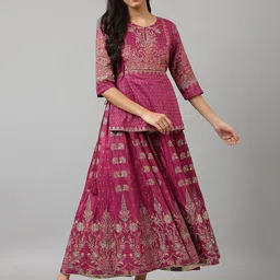 W Maroon & Gold-Toned Ethnic Motifs Ethnic Maxi Maxi Dress-picture-16
