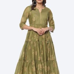 Biba Ethnic Motifs Printed Tiered Cotton A-line Ethnic Dress-image-57