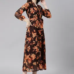 Souchii Floral Printed V-Neck Chiffon Fit and Flare Midi Ethnic Dress-image-21