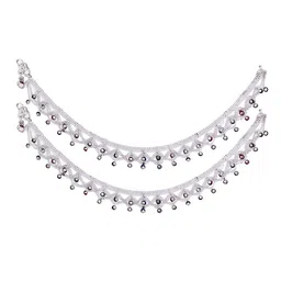 RUHI COLLECTION Set Of 2 Silver-Plated Stone-Studded Anklets-46