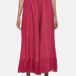 RANGMANCH BY PANTALOONS Women Maroon Embroidered Flared Ethnic Palazzos-49