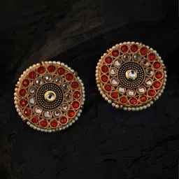 justpeachy Red Circular Artificial Stones Studs Earrings-31