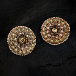 justpeachy Gold-Toned & White Circular Studs Earrings-image-14