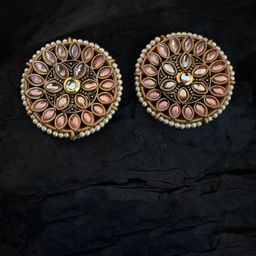 justpeachy Pink & Gold-Plated Ethnic Studs With Artificial Stone Embellishment-14