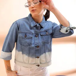 Freehand by The Indian Garage Co Colourblocked Cotton Crop Denim Jacket-picture-12