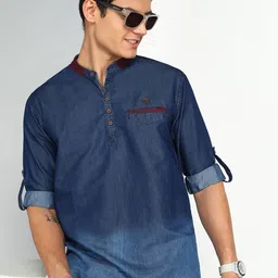 Kuons Avenue Ombre Denim Pathani Short Kurta-picture-45