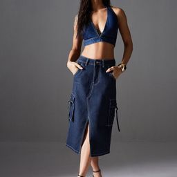 Miss Chase Women High Rise Straight Midi Denim Skirt-picture-38