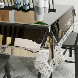 DREAM WEAVERZ Transparent & Silver Solid 6 Seater Rectangle Dining Table Cover-18