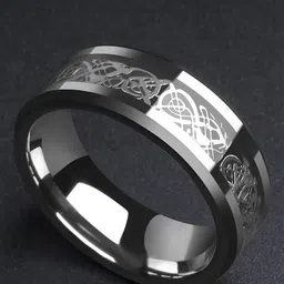 Yellow Chimes Men Silver-Toned Dragon Celtic Inlay Polish Finis Stainless Steel Finger Ring-43