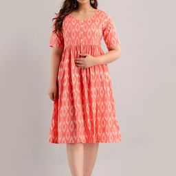 CELEBRAVO Geometric Printed Cotton Maternity Fit & Flare Midi Dress-15